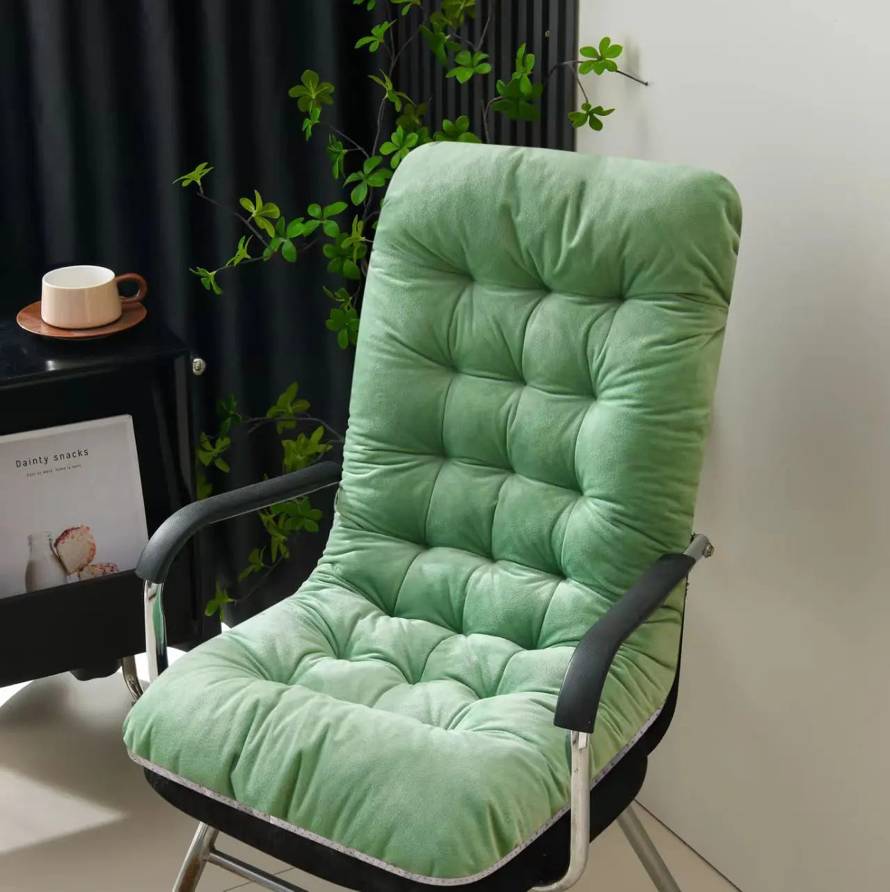 Ultra-Soft Velvet Lounge Chair Cushion – Strap Design Rocking Chair Pad with Anti-Slip Particles for Autumn & Winter Comfort
