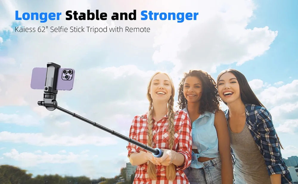 Selfie Stick Tripod for iPhone 15-12, Pro Max, Samsung & GoPro – Lightweight with Wireless Bluetooth Remote & Tripod Stand