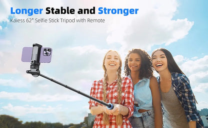 Selfie Stick Tripod for iPhone 15-12, Pro Max, Samsung & GoPro – Lightweight with Wireless Bluetooth Remote & Tripod Stand