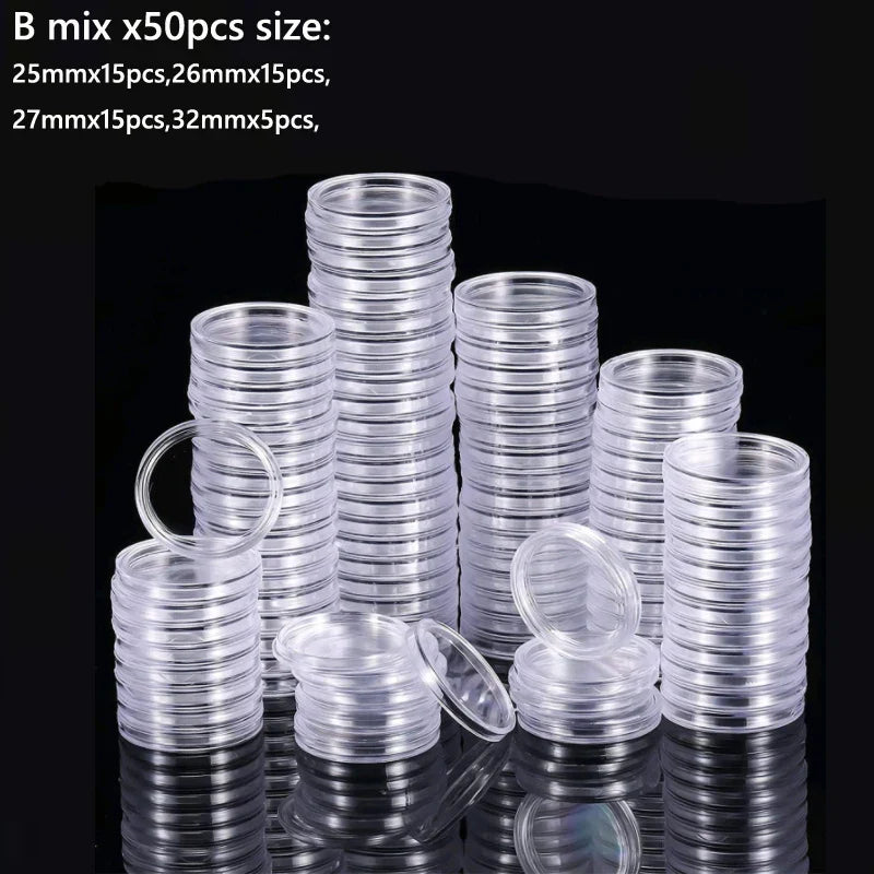 10/25pc Transparent Plastic Coin Capsules – 21-45mm Coin Storage and Collecting Case Holder