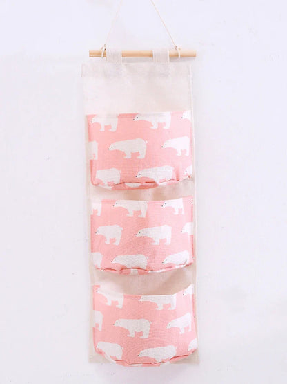 Three-Pocket Hanging Wall Storage Bag – Cotton Linen Organizer for Bedroom, Living Room & Kitchen