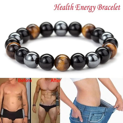 Natural Black Obsidian Hematite Tiger Eye Beaded Bracelet — Magnetic Health Protection Jewelry for Men & Women
