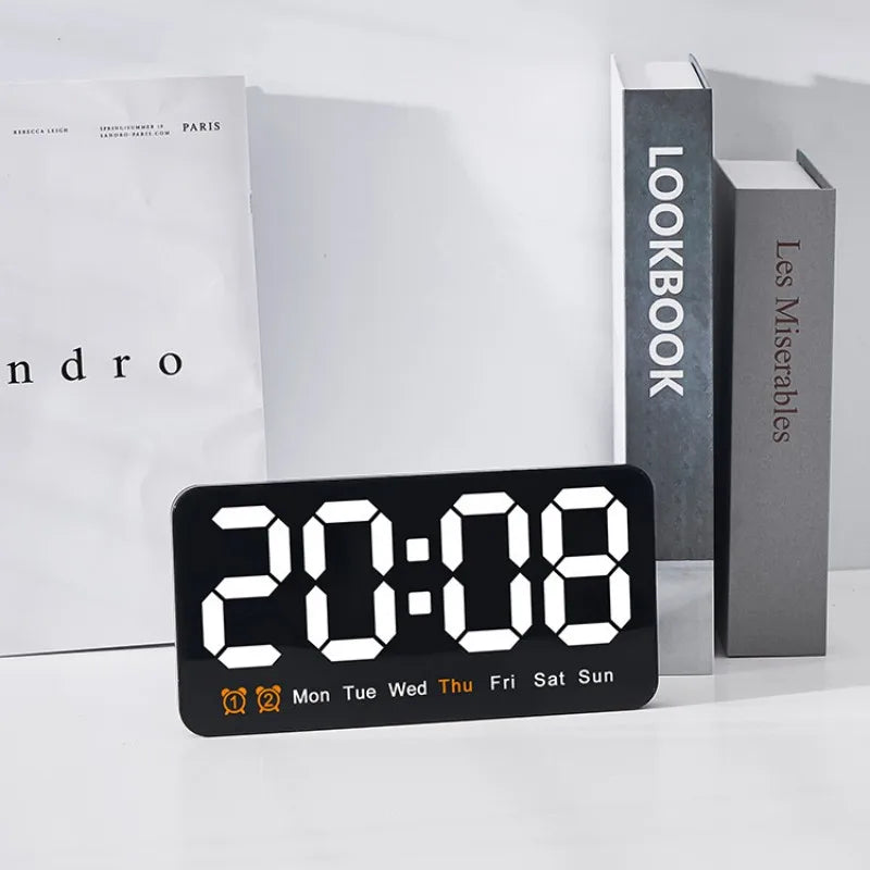 Voice Control Large Digital Wall Clock – LED Display with Temperature, Date, Week, DST, Snooze, Dual Alarm, 12/24H, Wall-Mounted or Table Use