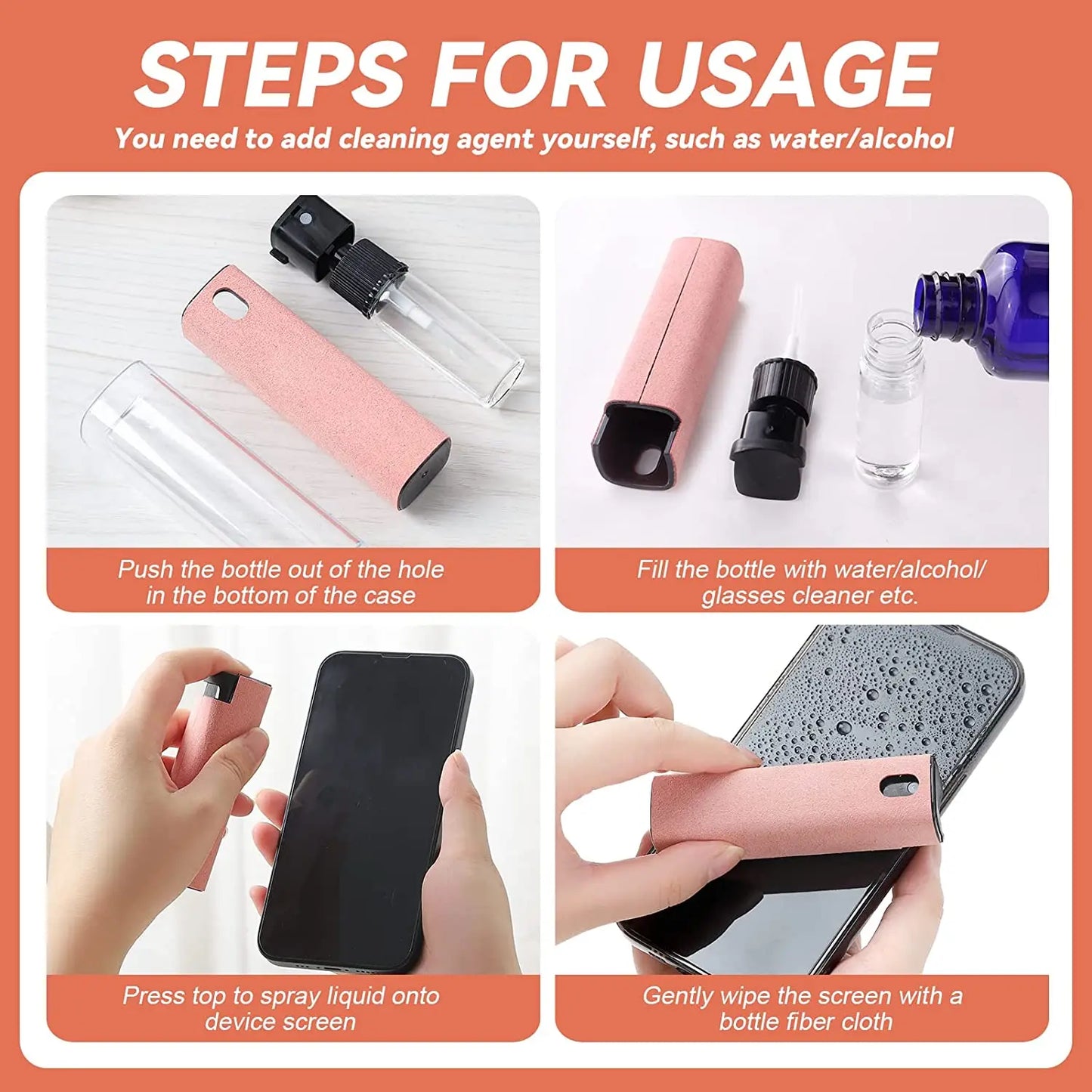 2-in-1 Phone Screen Cleaner Spray & Dust Remover Tool with Microfiber Cloth for iPhone, iPad, and More