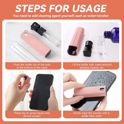 2-in-1 Phone Screen Cleaner Spray & Dust Remover Tool with Microfiber Cloth for iPhone, iPad, and More