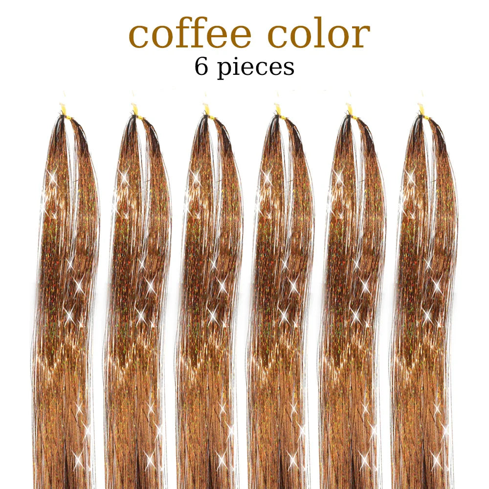 48-Inch Hair Tinsel Kit – 1200 Strands, 12 Colors Sparkling Fairy Hair Extensions with Tool