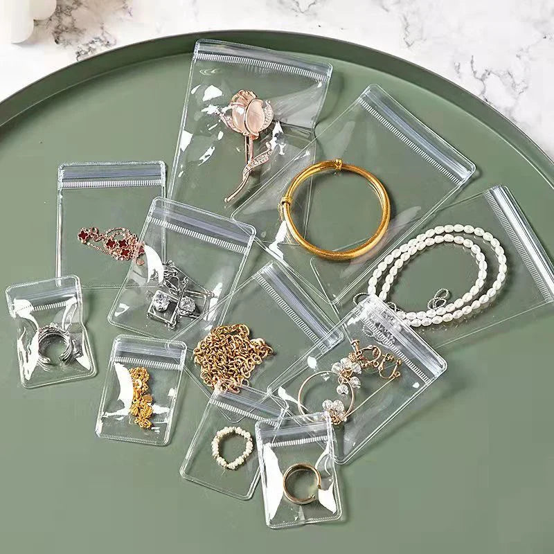 10–100PCS PVC Self-Sealing Zip Lock Bags — Thick Transparent Reclosable Pouches for Jewelry & Gift Storage