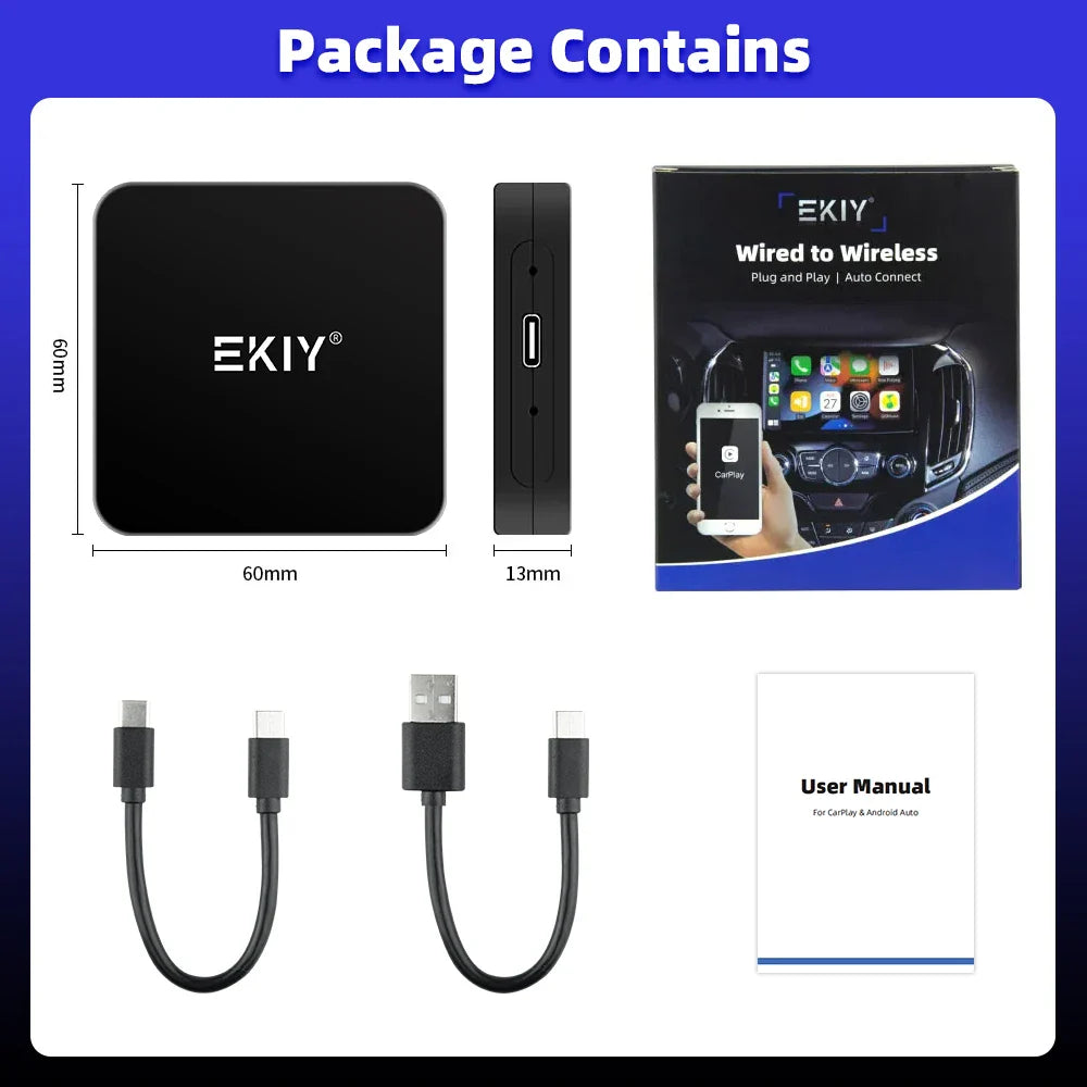 EKIY Mini CarPlay Smart Box - Wireless Android Auto Adapter & Apple Dongle for Volkswagen, Toyota, Peugeot, Volvo | Plug & Play