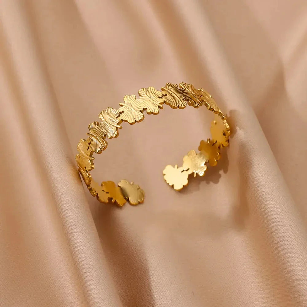 Classic Bump Pattern Open Cuff Bracelet – Gold Stainless Steel Bangle for Women Elegant Hand Jewelry Gift Accessory