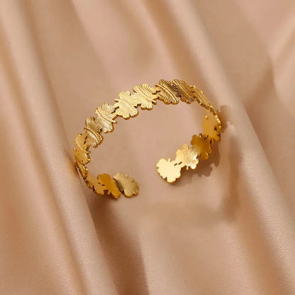 Classic Bump Pattern Open Cuff Bracelet – Gold Stainless Steel Bangle for Women Elegant Hand Jewelry Gift Accessory