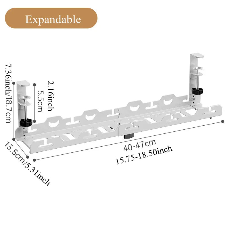 Telescopic Under-Desk Storage Rack – Metal Cable Management Tray for Home and Office, No-Punch Wire Organizer