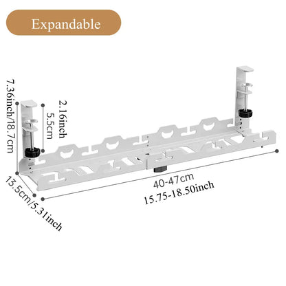 Telescopic Under-Desk Storage Rack – Metal Cable Management Tray for Home and Office, No-Punch Wire Organizer