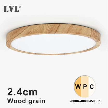 LVL LED Ceiling Light – 3-in-1 Wood Grain & White Round Flush Lamp for Kitchen, Bedroom & Bathroom