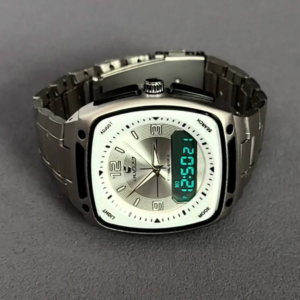 Men’s Digital Square Quartz Watch - Large Dial Luminous Fashion Watch with Alarm