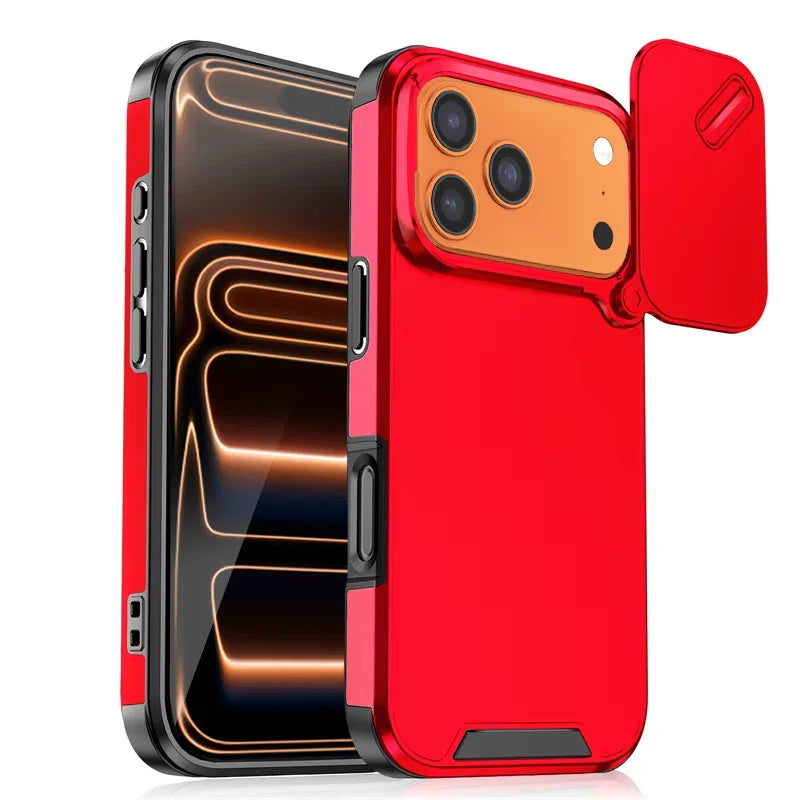 Slide Camera Protector — Shockproof Armor Matte iPhone Case (Fits 11/12/13/14/15/16/17 • Pro/Max/Plus/16e/17 Air)