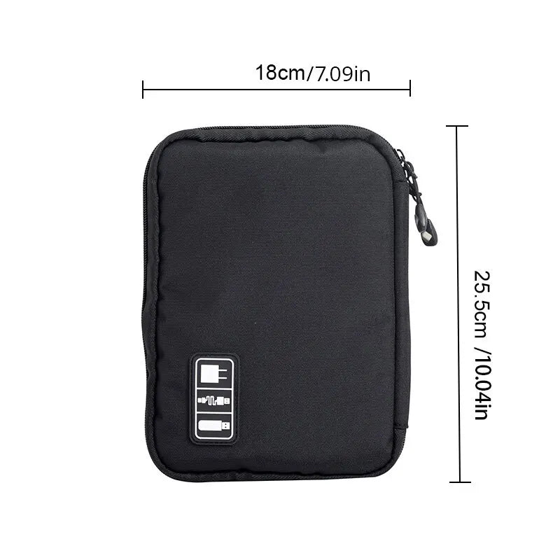 Portable Electronic Accessory Organizer: Black Green Storage Bag for USB Cables, Chargers & More - Waterproof Travel Case