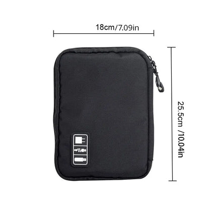 Portable Electronic Accessory Organizer: Black Green Storage Bag for USB Cables, Chargers & More - Waterproof Travel Case