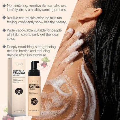 Body Self Tanning Mousse — Quick Natural Bronze Tan Foam for Face & Body, Sunless Fake Tan Bronzer
