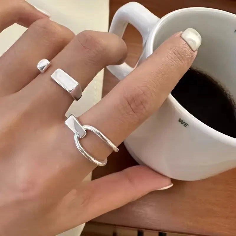 VENTFILLE 925 Sterling Silver Adjustable Ring – Vintage Hollow Line Punk Hip Hop Couple Jewelry