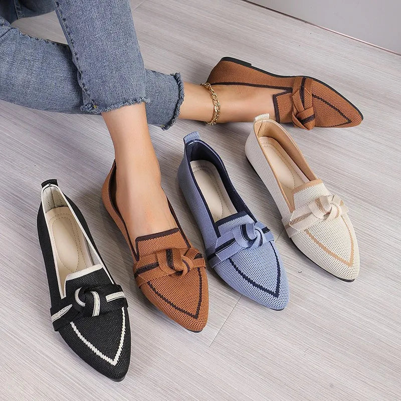 Women's Luxury Loafers – Pointed Toe Ballet Flats, Slip-On Casual Shoes with Low Heel and Butterfly Design