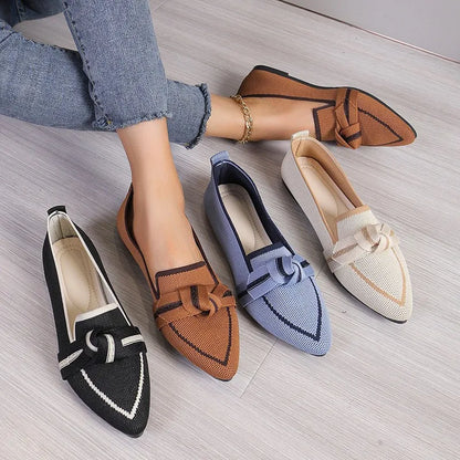 Women's Luxury Loafers – Pointed Toe Ballet Flats, Slip-On Casual Shoes with Low Heel and Butterfly Design