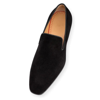 Men’s Red Bottom Loafers - Flock Slip-On Party Dress Shoes Sizes 38-48