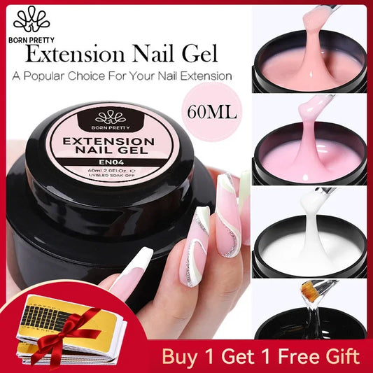 BORN PRETTY Hard Jelly Extension Nail Gel Polish: French Nails Nude Pink White Clear Fibre Glass Gum - 60/30ml for Manicure Extension