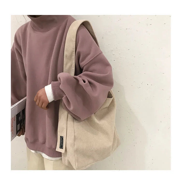 Fashionable Women’s Corduroy Shoulder Bag - Soft Handbag Tote with Large Capacity - Ideal for Girls and Students