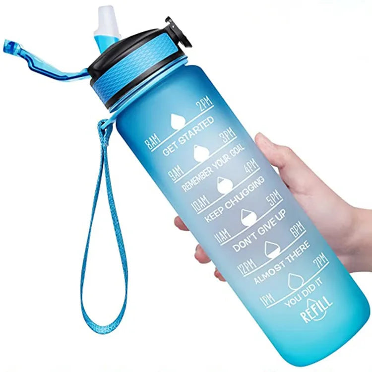Leakproof Motivational Sport Water Bottle - 900/1000ml Drinking Bottle for Outdoor Travel, Gym, and Fitness