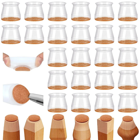 24 Pcs Non-Slip Silicone Chair Leg Floor Protectors with Felt - Furniture Cups for Hardwood Floors, Scratch Protection