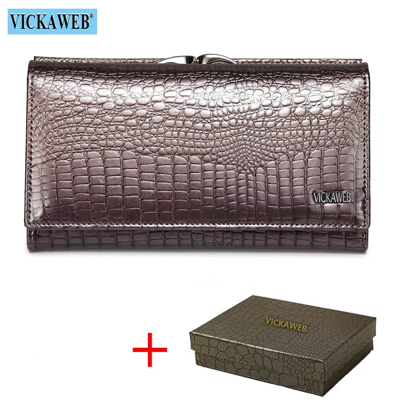 Women’s Genuine Leather Short Wallet – Fashion Alligator Hasp & Zipper Coin Purse AE2155