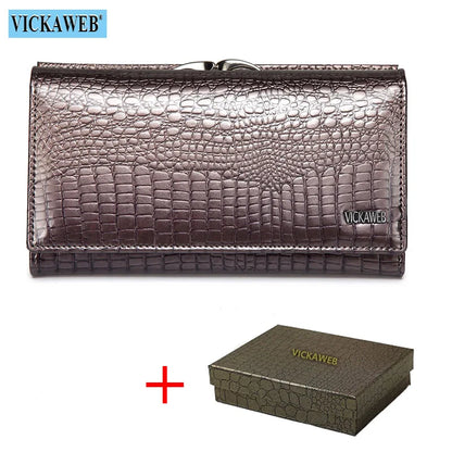 Women’s Genuine Leather Short Wallet – Fashion Alligator Hasp & Zipper Coin Purse AE2155