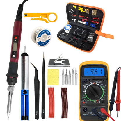 80W Digital Electric Soldering Iron Kit – Adjustable Temperature LCD Display Welding Tool Set (110V/220V) with Replaceable Tips