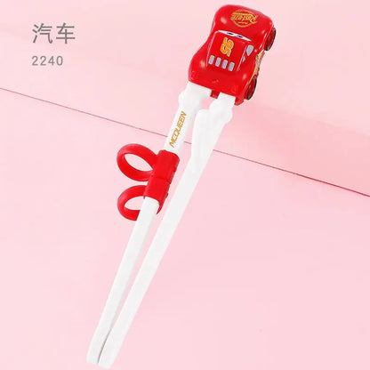Disney Kids Tableware Set — Lightning McQueen, Mickey, Minnie, Stitch & Princess Elsa Training Chopsticks and Spoons