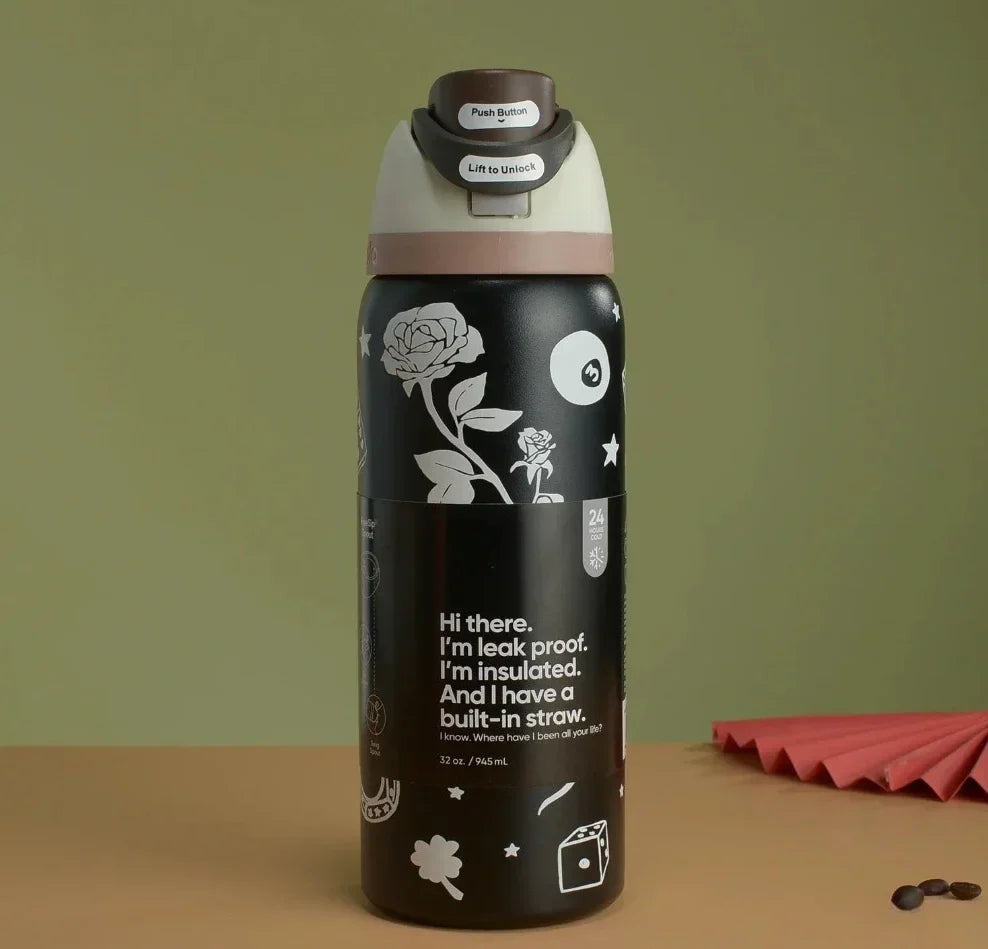 32oz & 24oz One-Touch Pop-Up Sports Water Bottle — Vacuum Insulated Tumbler with Straw & Spout, Leakproof for Outdoor and Gym Use