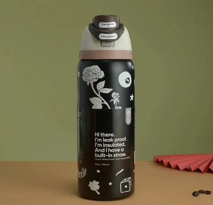 32oz & 24oz One-Touch Pop-Up Sports Water Bottle — Vacuum Insulated Tumbler with Straw & Spout, Leakproof for Outdoor and Gym Use