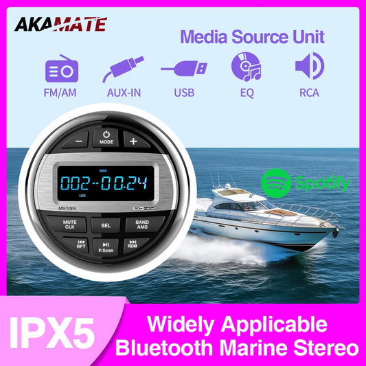 Boat Radio Media Player – Waterproof Marine Stereo MP3 Bluetooth Audio, FM/AM Receiver for Harvesters, ATV, UTV, SPA, RZR
