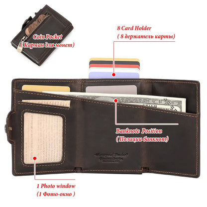 HUMERPAUL Men’s Pop-Up Card Holder – Crazy Horse Leather RFID Blocking Slim Wallet with Money Pocket & Metal Bank Card Case