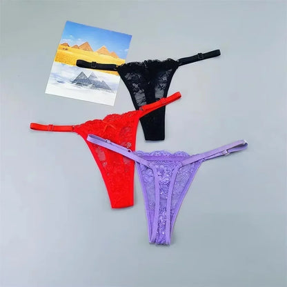 Women's Sexy Lace Thong Set - 3-Piece Sheer G-String Low Waist Plus Size Lingerie
