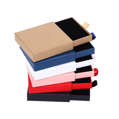 Thick Kraft Paper Jewelry Box — Drawer-Style Packaging for Rings, Necklaces, Bracelets & Earrings | Gift Case with Sponge Insert