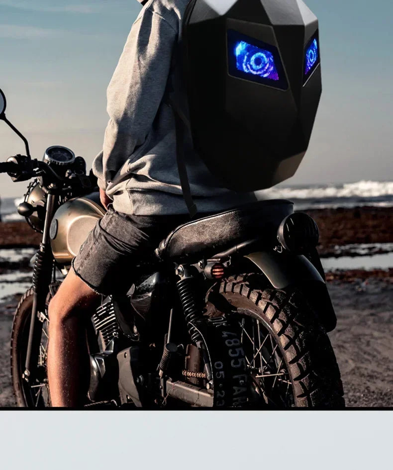 LOY LED Knight Cycling Backpack - Waterproof Motorcycle Helmet Bag with Bluetooth APP Control, Hard Shell Laptop Bag with LED Lights