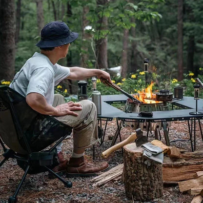 Homful Outdoor Multifunctional Stainless Steel Round Table – Foldable BBQ & Campfire Table for Camping