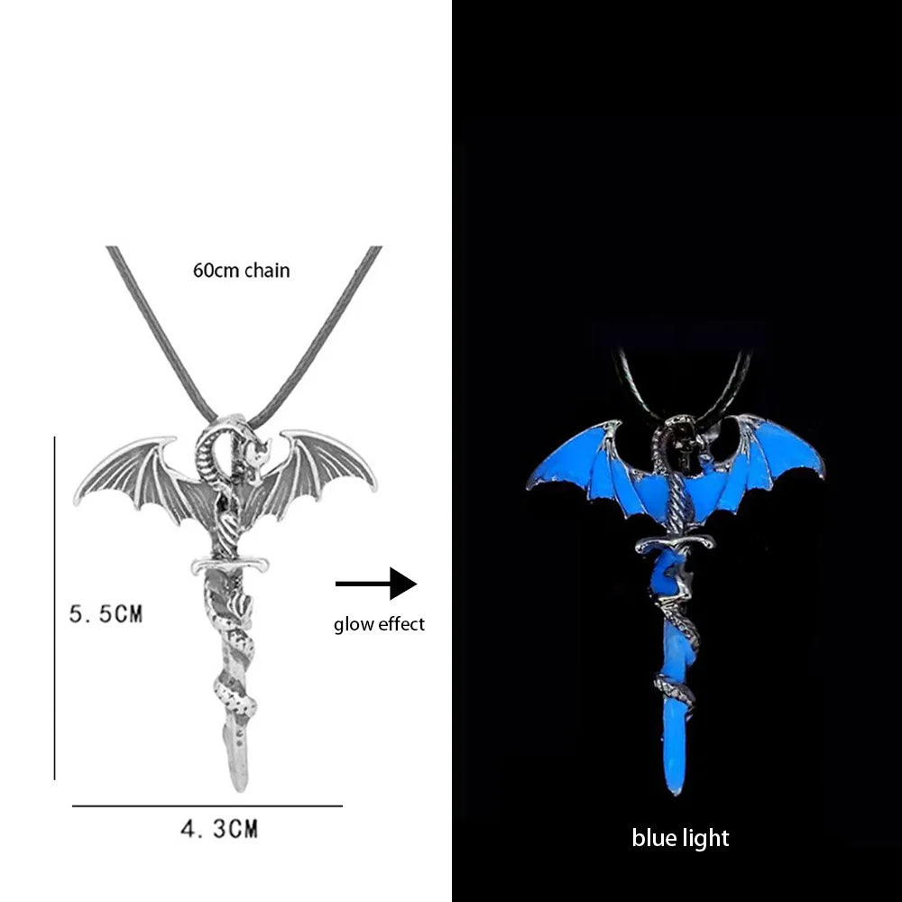 Hip-Hop Rock Dragon Necklace – Stainless Steel Chain with Luminous Alloy Pendant, Glow-in-the-Dark Night Dance Jewelry