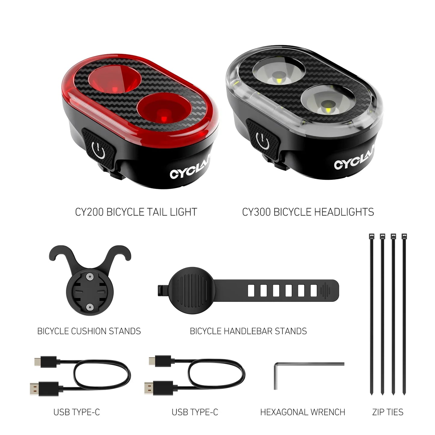 CYCLAMI CY300T Smart Bicycle Brake Sensing Light — Waterproof Front & Rear MTB Road Bike Light Accessory