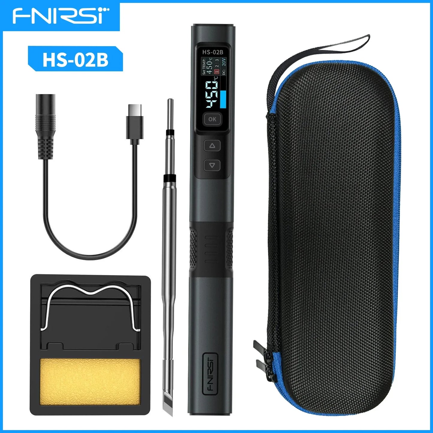 FNIRSI HS-02 Adjustable Temperature Soldering Iron – 20V 100–450℃ 100W Portable Welding & Repair Rework Station Tool