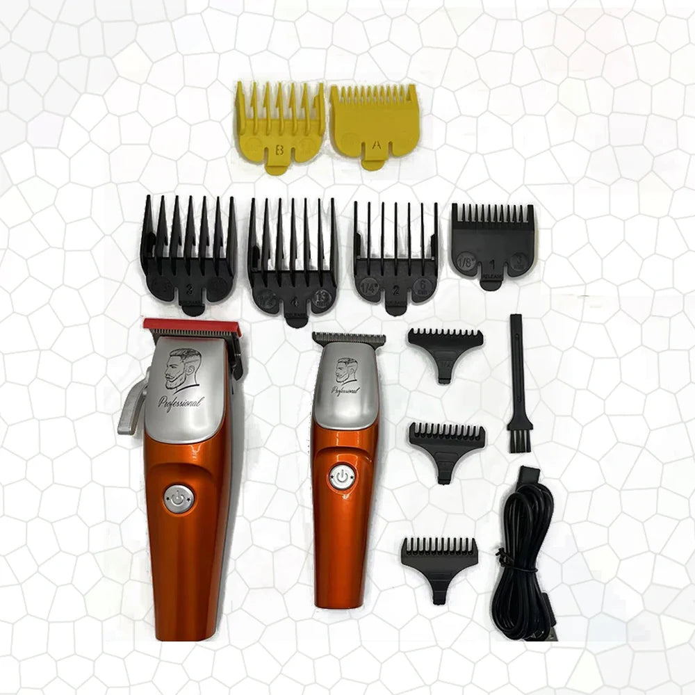 Professional Men’s Hair Clipper Set - Vintage 6500RPM Low-Noise Ceramic Blade Trimmer for Home & Salon Use