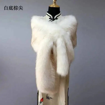 32-Color Luxury Faux Fox Fur Shawl – Women’s Plush Winter Scarf, Wrap & Cape for Wedding & Coat