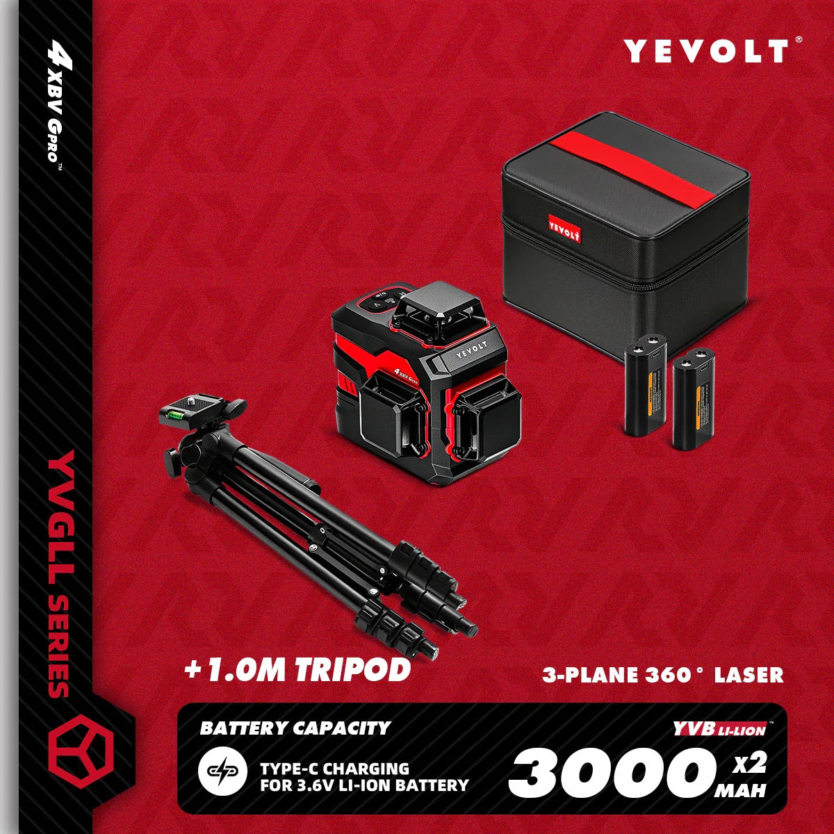 YEVOLT YVGLL4XS12 12-Line Green Laser Level – ±0.2mm/m Precision, IP54 Waterproof, Auto-Leveling with Slope Mode