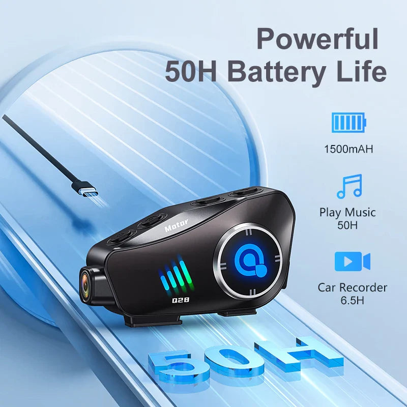 Q28 Motorcycle Helmet Bluetooth Headset — 1080P HD Wireless Camera with Super Wide-Angle Lens, WiFi, IP66 Waterproof Video Recorder