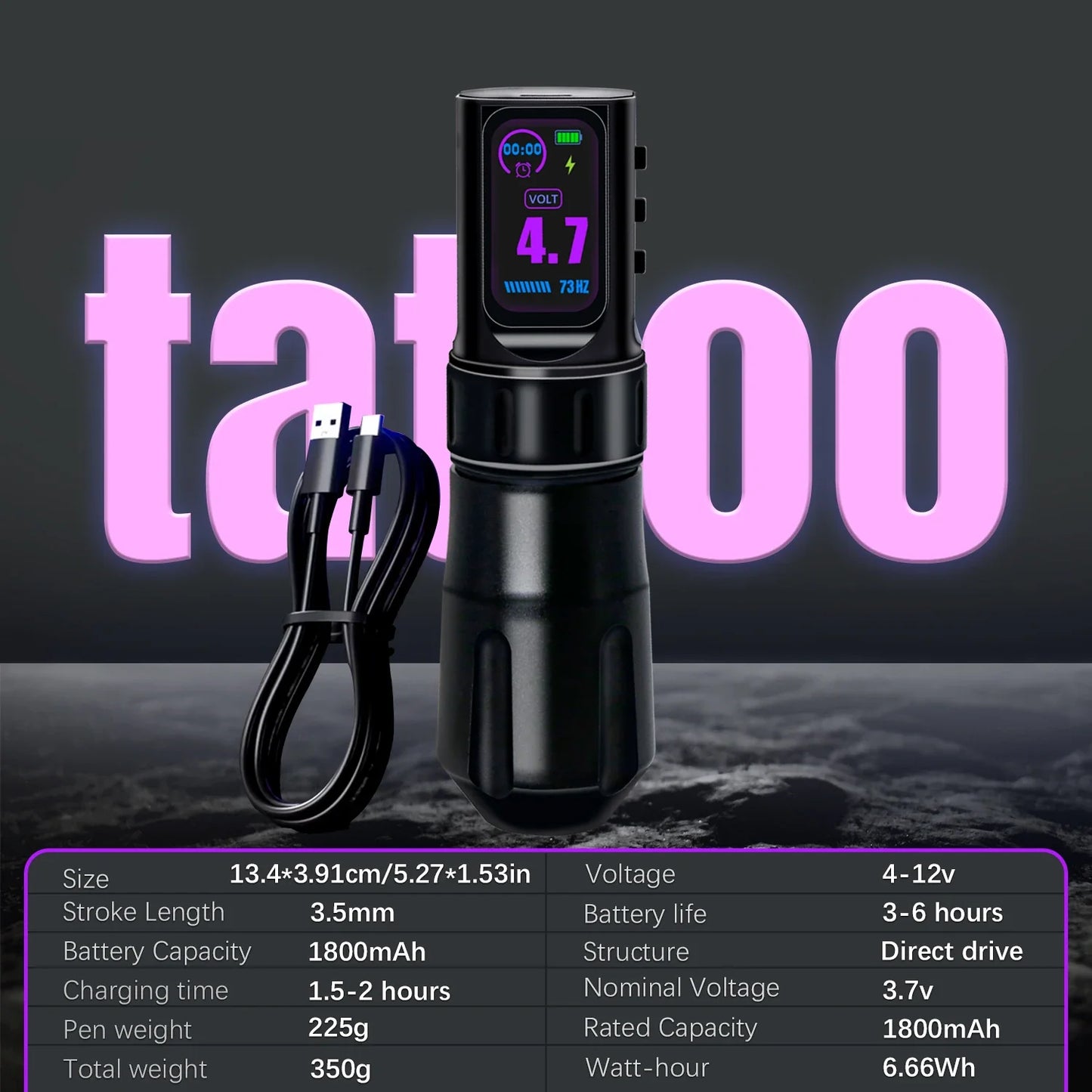 Wireless Tattoo Pen Machine – Dual Mode Direct Drive with IPS Screen, 1800mAh Battery & Timing Function for Professional Tattoo Artists